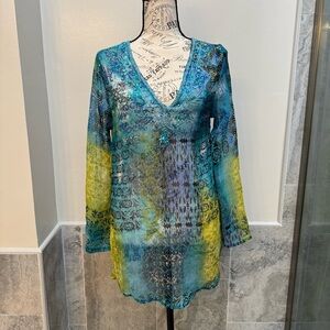 Raviya Sheer Bead Embellished Boho Tunic Blouse Size Medium